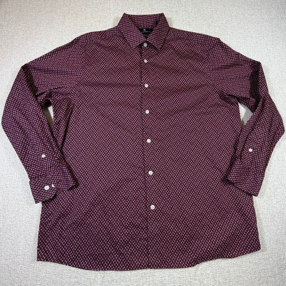 Hart Schaffner Marx Men Large Red Comfort Stretch Long Sleeve Button Front Shirt